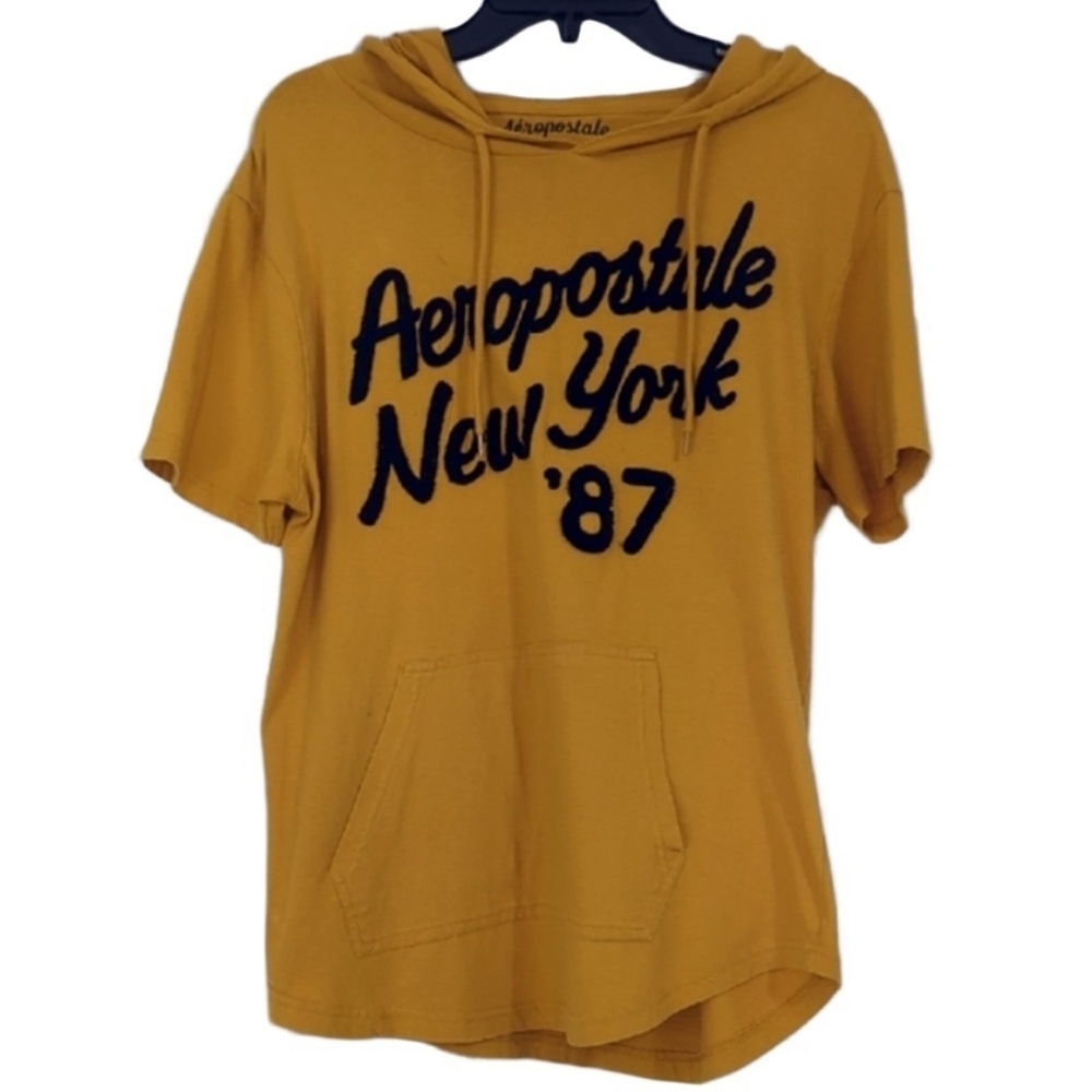 🚨3/$20!! Aeropostale Men's Yellow Short Sleeve T-Shirt Hoodie Medium